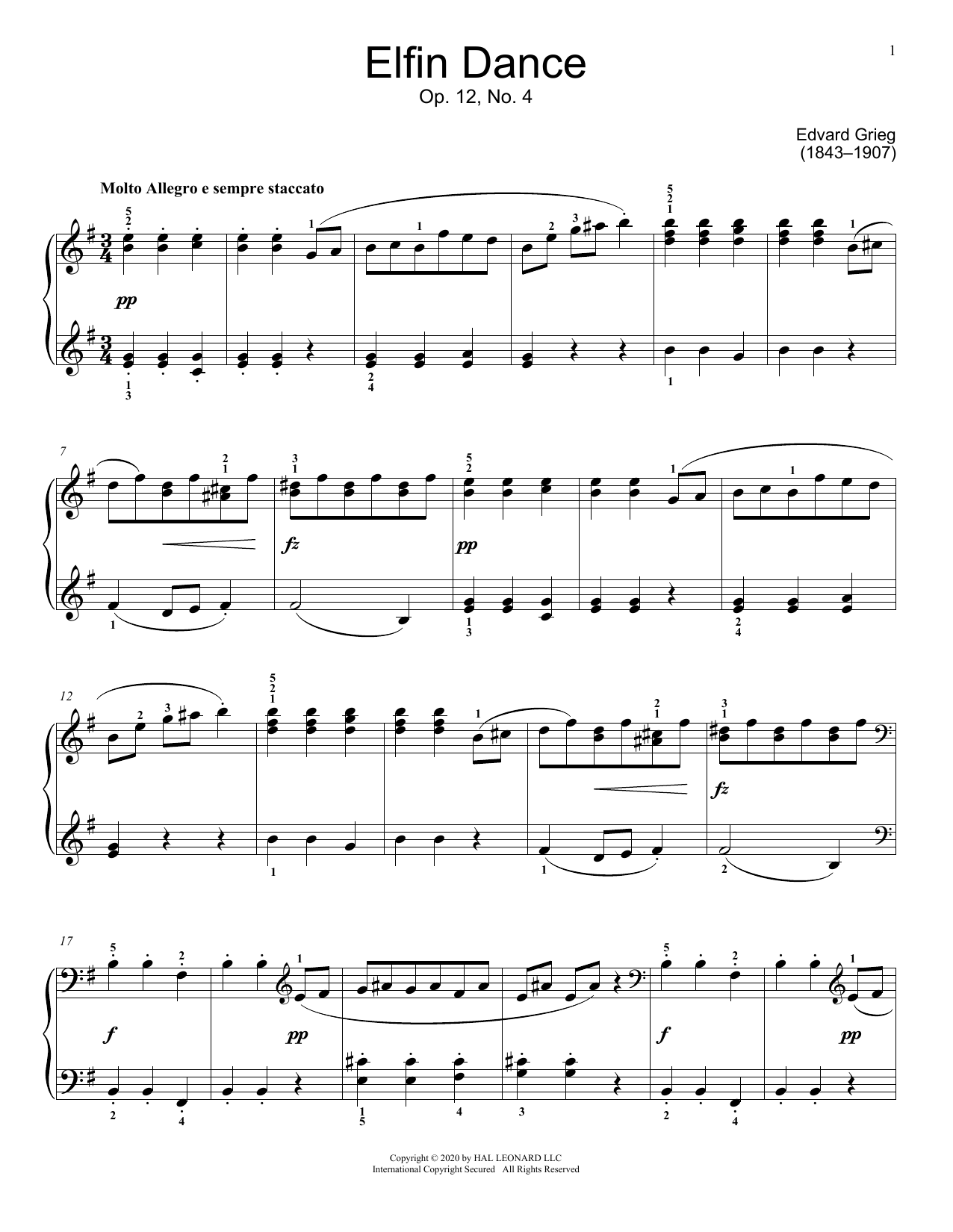 Edvard Grieg Elfin Dance sheet music notes and chords arranged for Educational Piano