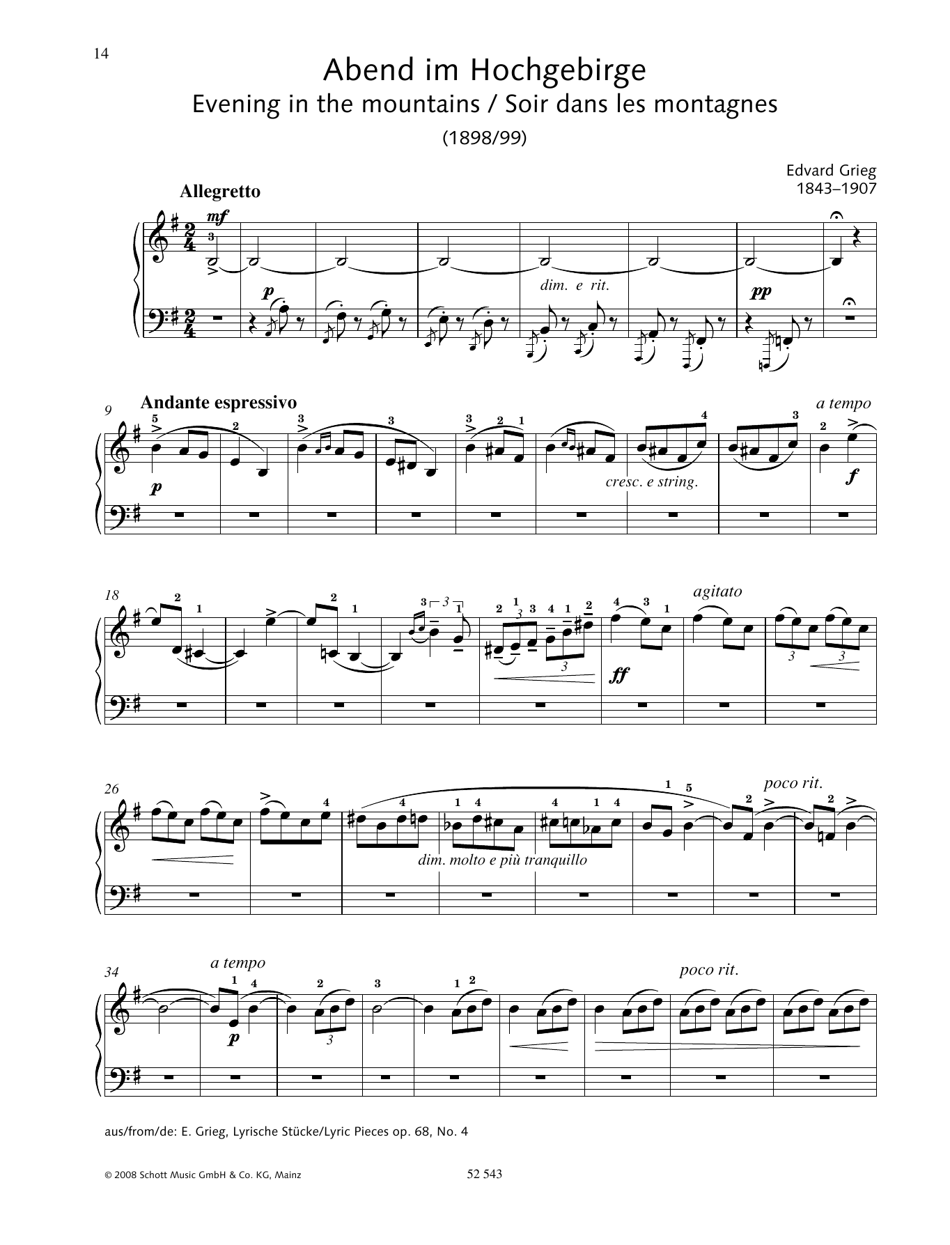 Edvard Grieg Evening in the mountains sheet music notes and chords arranged for Piano Solo