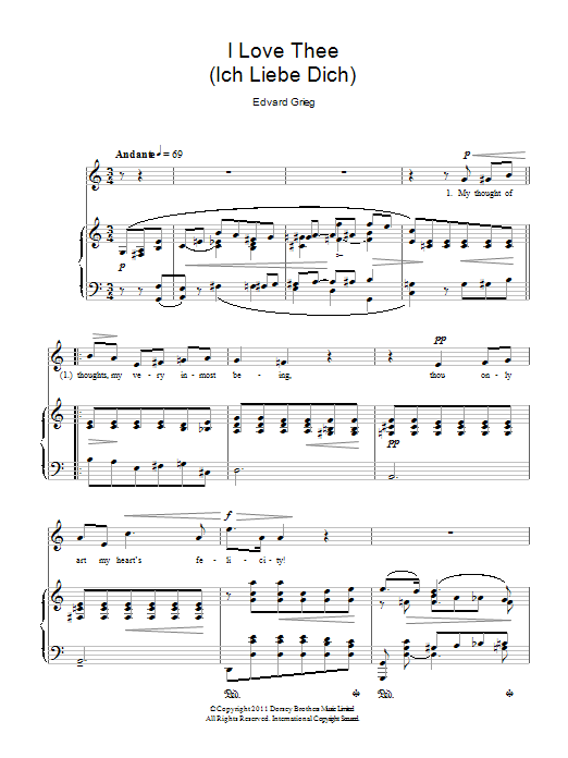 Edvard Grieg I Love Thee (Ich Liebe Dich) sheet music notes and chords arranged for Piano & Vocal