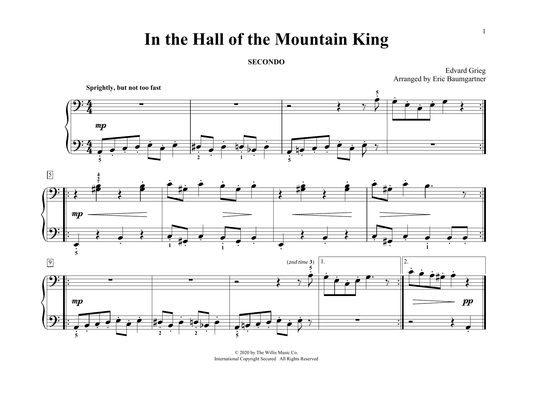 Edvard Grieg In The Hall Of The Mountain King (arr. Eric Baumgartner) sheet music notes and chords arranged for Piano Duet