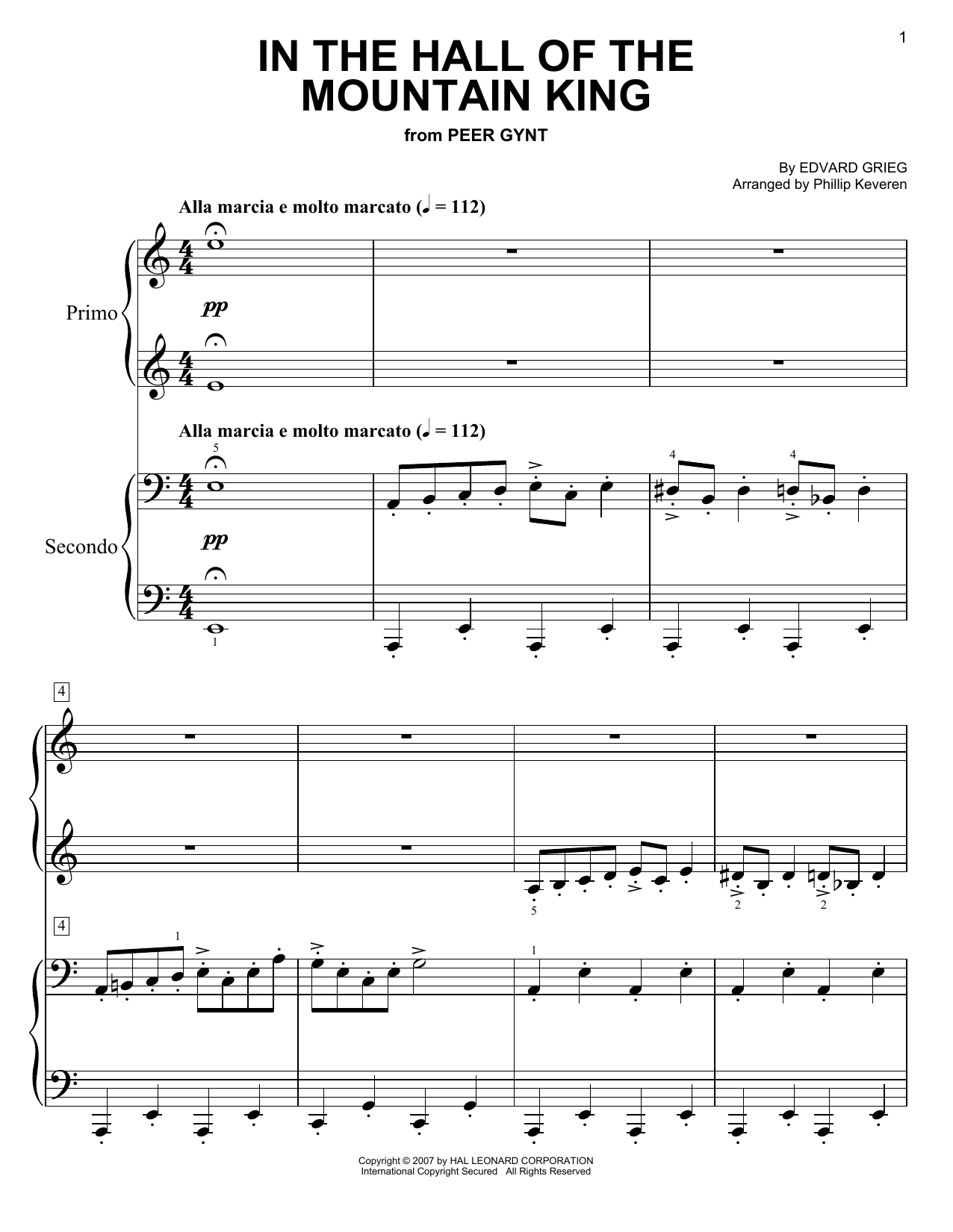 Edvard Grieg In The Hall Of The Mountain King (arr. Phillip Keveren) sheet music notes and chords arranged for Big Note Piano