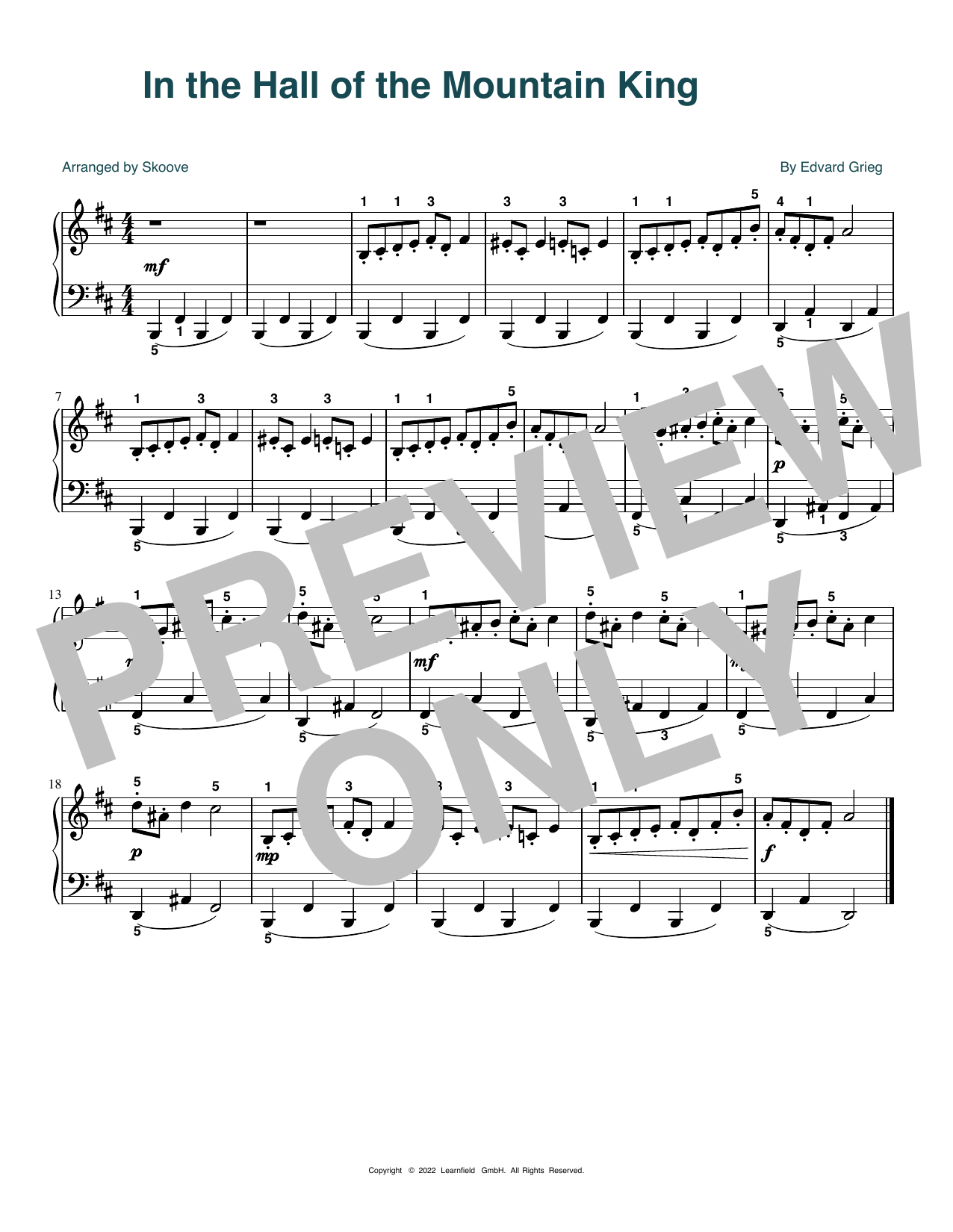 Edvard Grieg In the Hall of the Mountain King (arr. Skoove) sheet music notes and chords arranged for Easy Piano