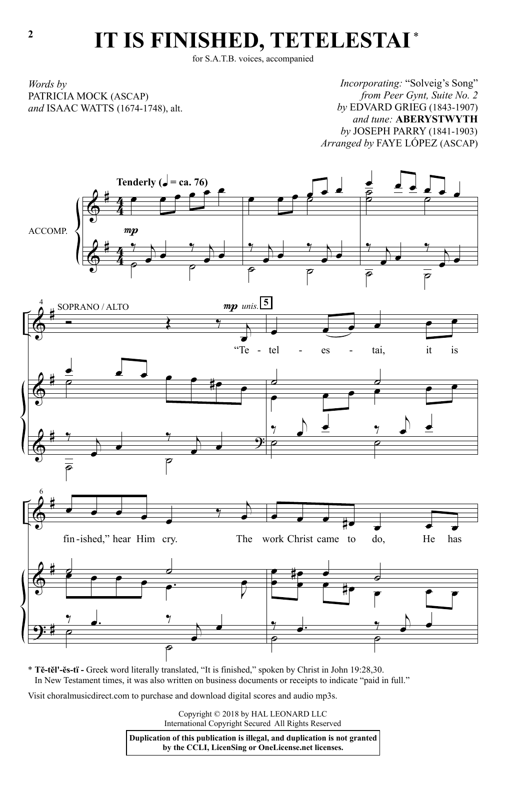 Edvard Grieg It Is Finished, Tetelestai (arr. Faye Lopez) sheet music notes and chords arranged for SATB Choir
