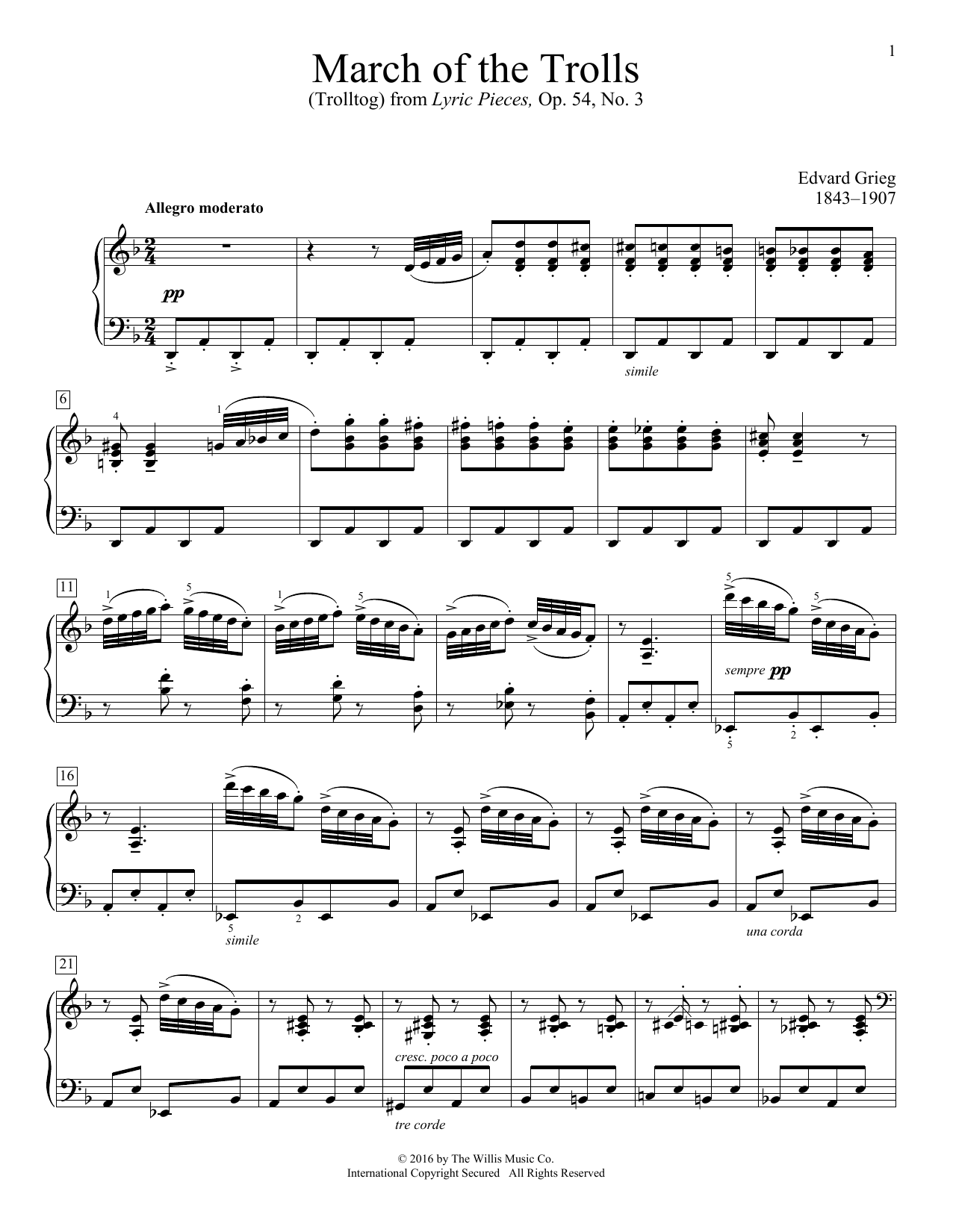 Edvard Grieg March Of The Trolls (Trolltog) sheet music notes and chords arranged for Educational Piano