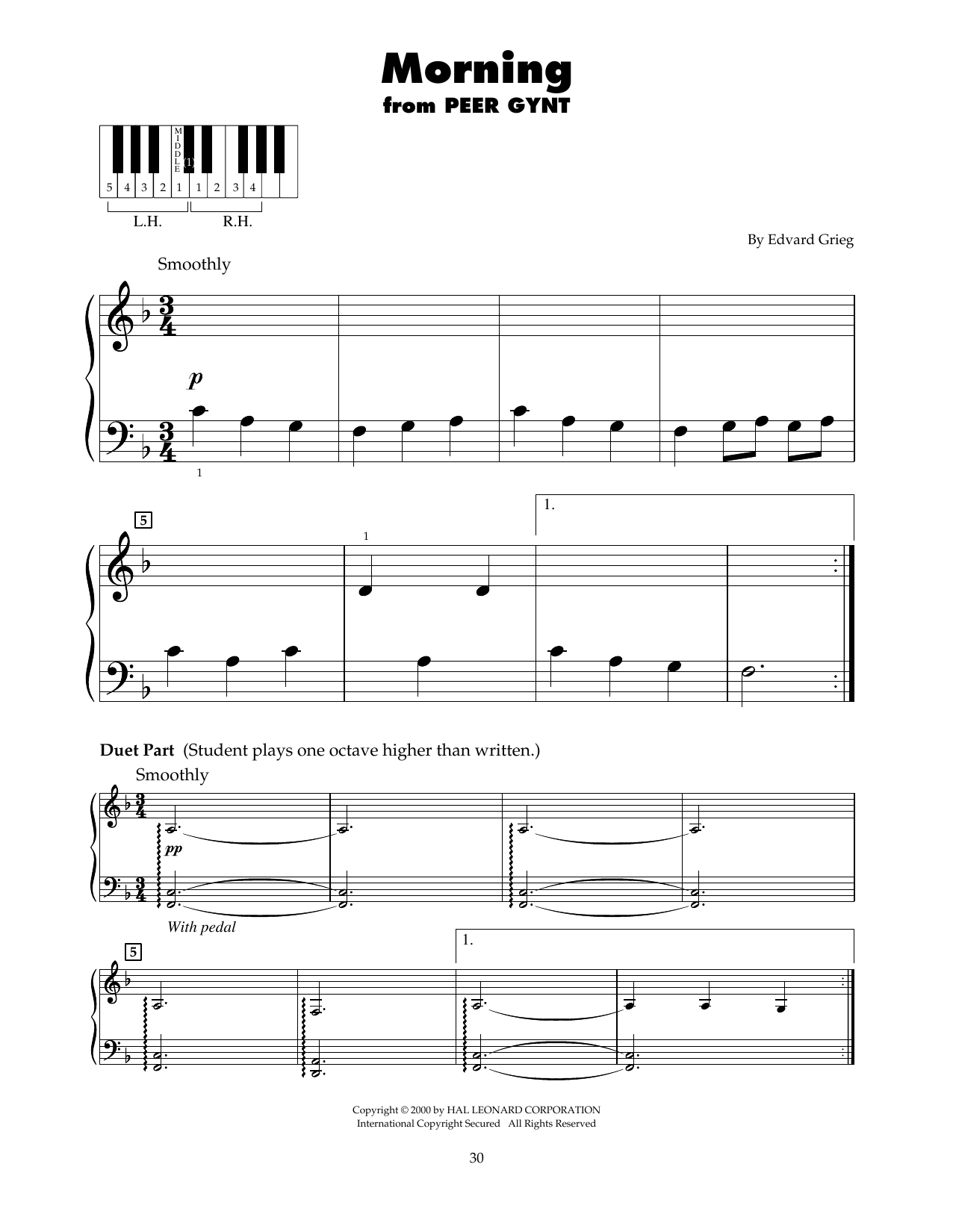 Edvard Grieg Morning (arr. Carol Klose) sheet music notes and chords arranged for 5-Finger Piano