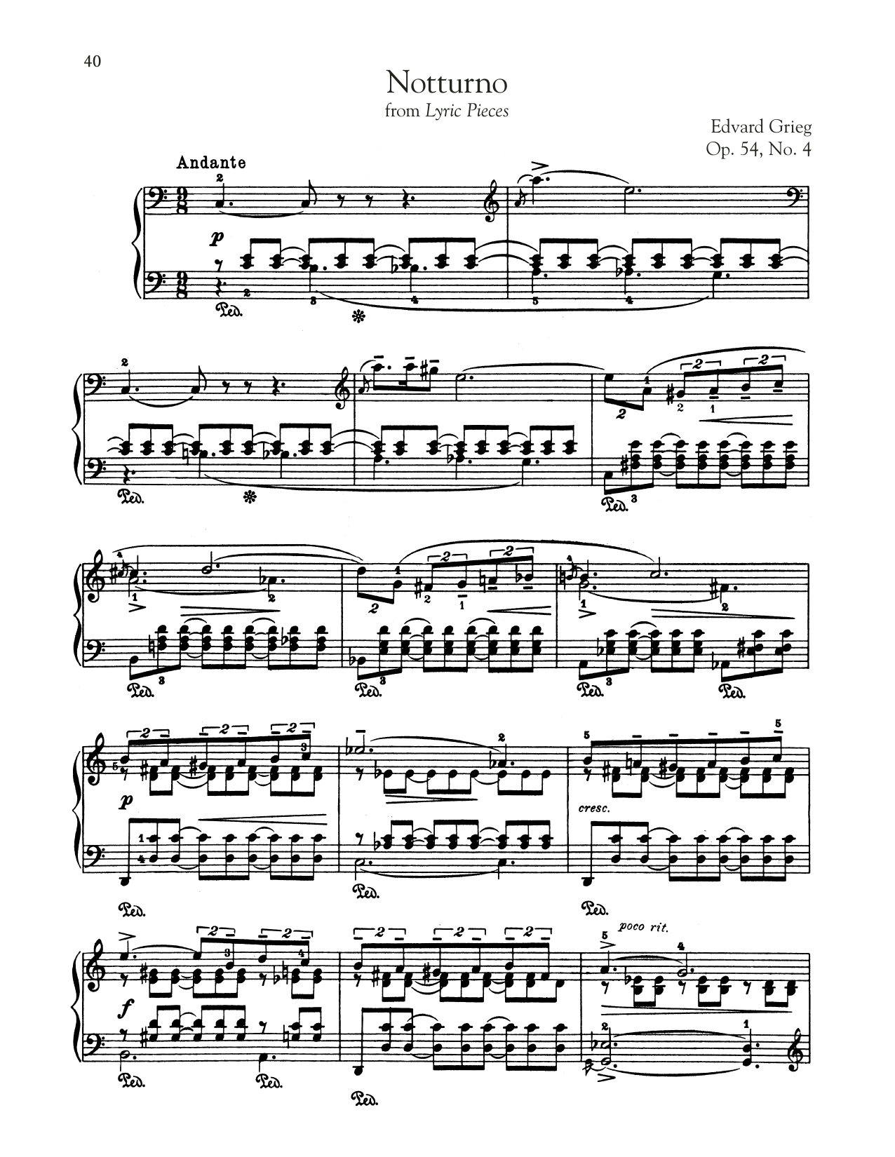 Edvard Grieg Notturno, Op. 54, No. 4 sheet music notes and chords arranged for Educational Piano