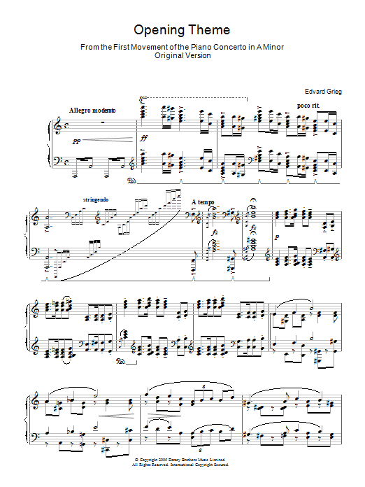 Edvard Grieg Piano Concerto In A Minor sheet music notes and chords arranged for Piano Solo