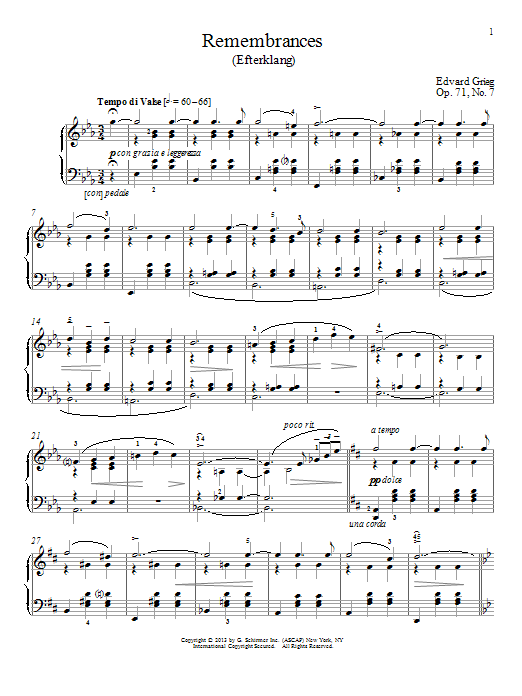 Edvard Grieg Remembrances (Efterklang), Op. 71, No. 7 sheet music notes and chords arranged for Piano Solo