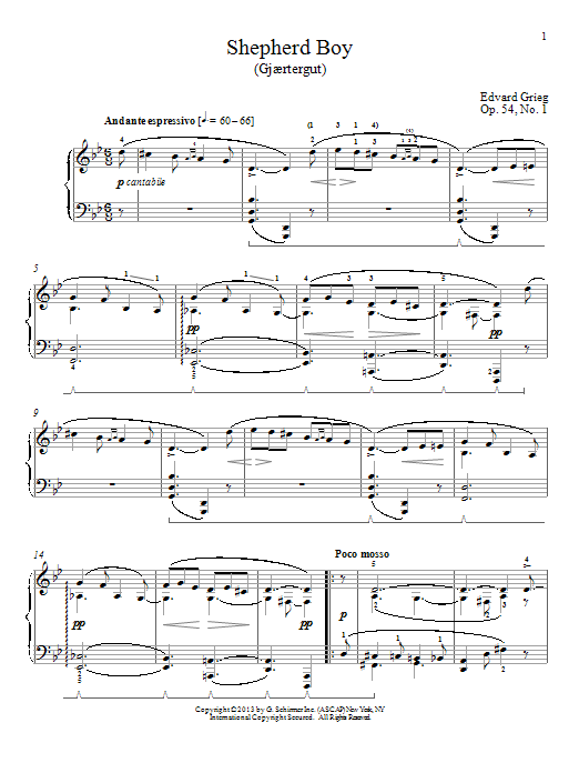 Edvard Grieg Shepherd Boy (Gjaertergut), Op. 54, No. 1 sheet music notes and chords arranged for Piano Solo