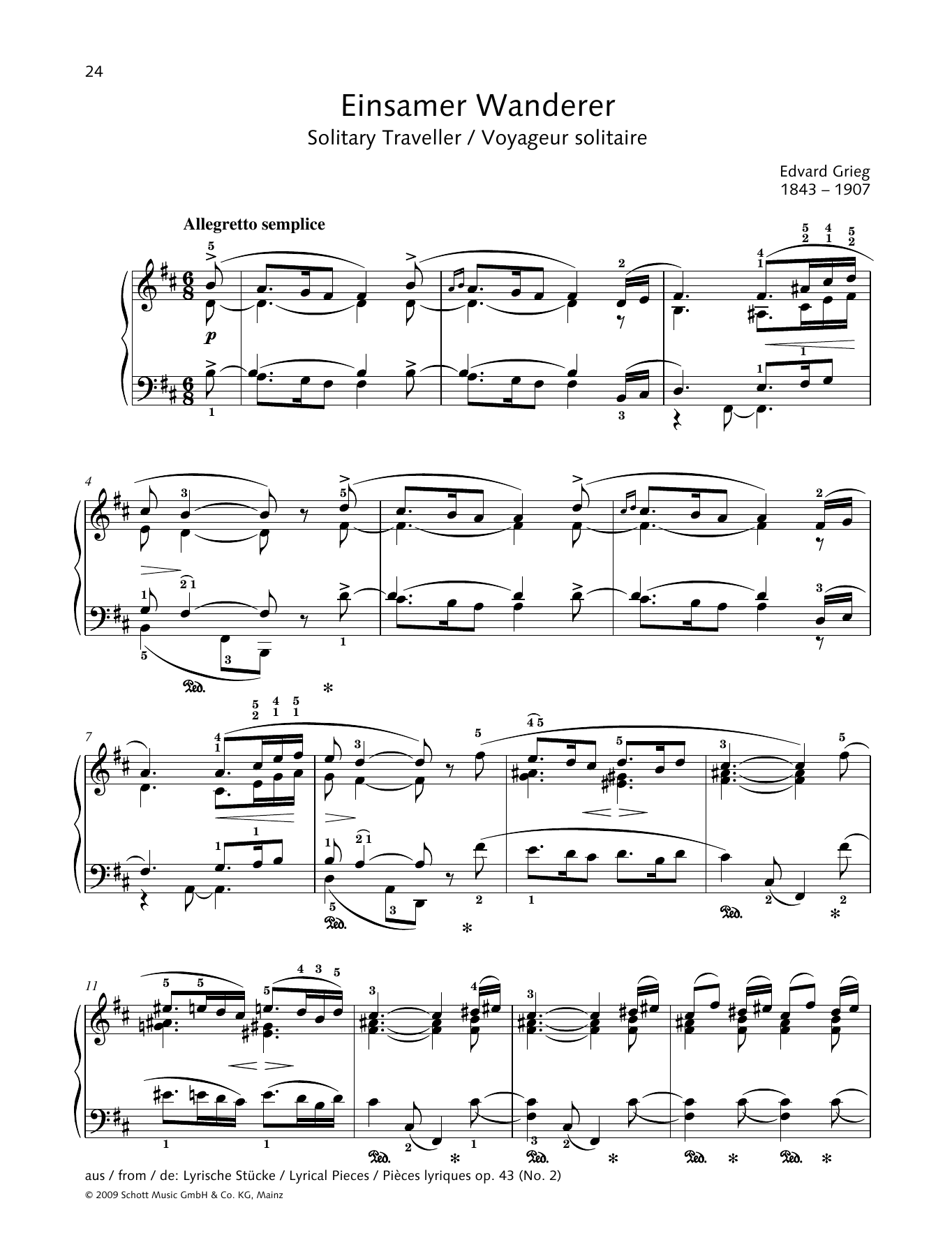 Edvard Grieg Solitary Traveller sheet music notes and chords arranged for Piano Solo