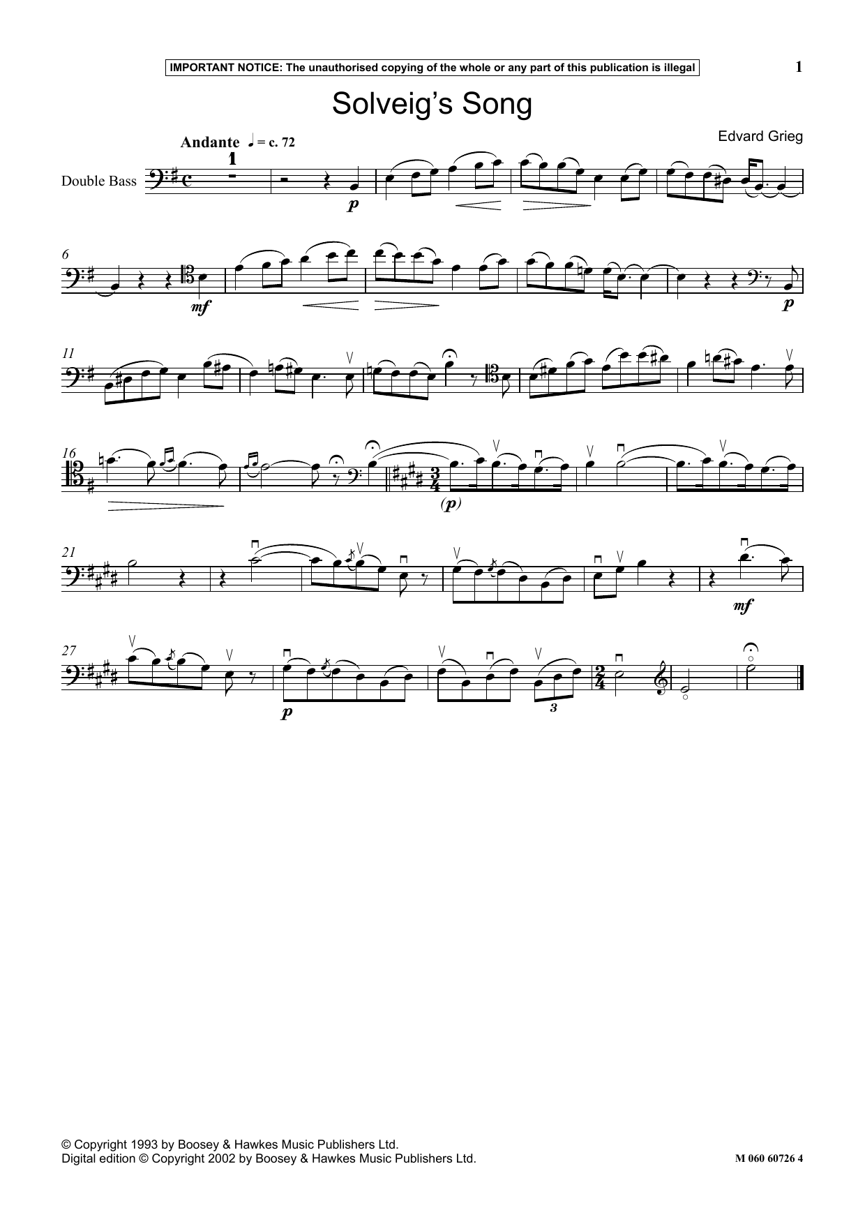 Edvard Grieg Solveig's Song sheet music notes and chords arranged for Piano Solo
