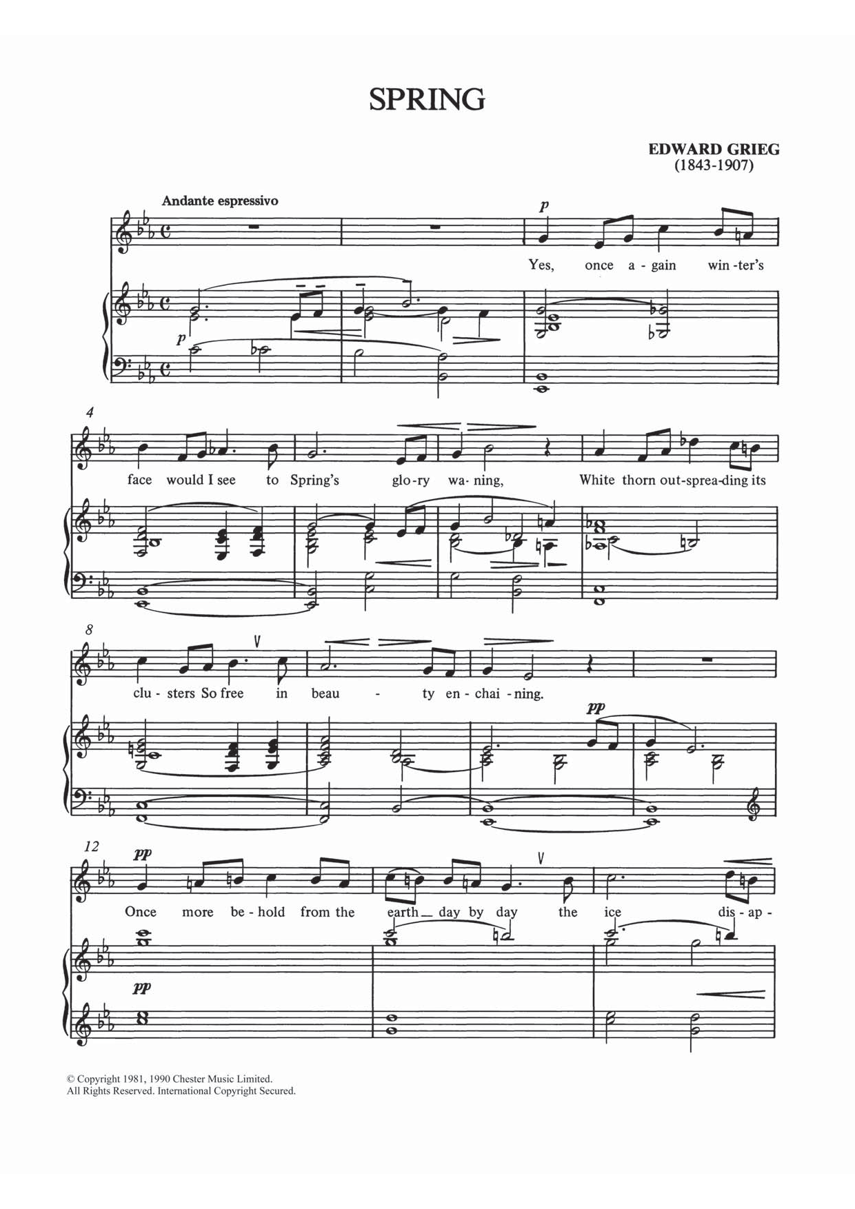Edvard Grieg Spring sheet music notes and chords arranged for Piano & Vocal