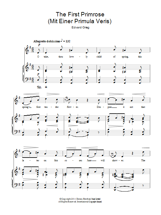 Edvard Grieg The First Primrose (Mit Einer Primula Veris) sheet music notes and chords arranged for Piano & Vocal