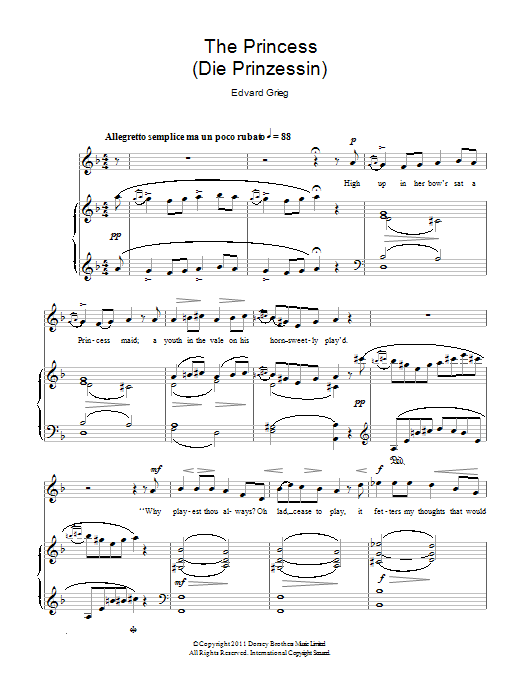 Edvard Grieg The Princess (Die Prinzessin) sheet music notes and chords arranged for Piano & Vocal