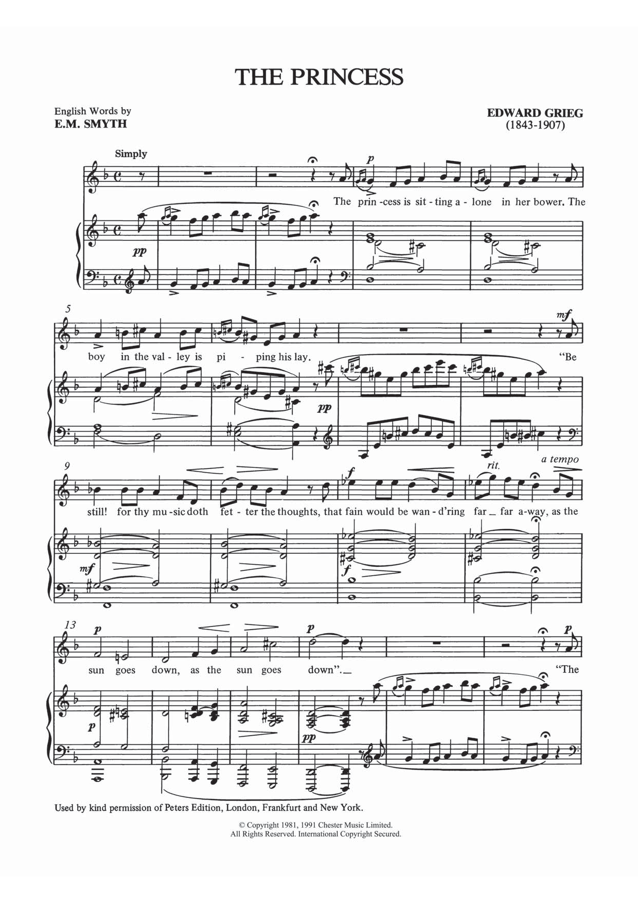 Edvard Grieg The Princess sheet music notes and chords arranged for Piano & Vocal
