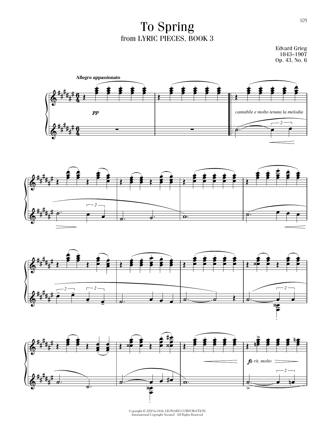 Edvard Grieg To Spring sheet music notes and chords arranged for Piano Solo