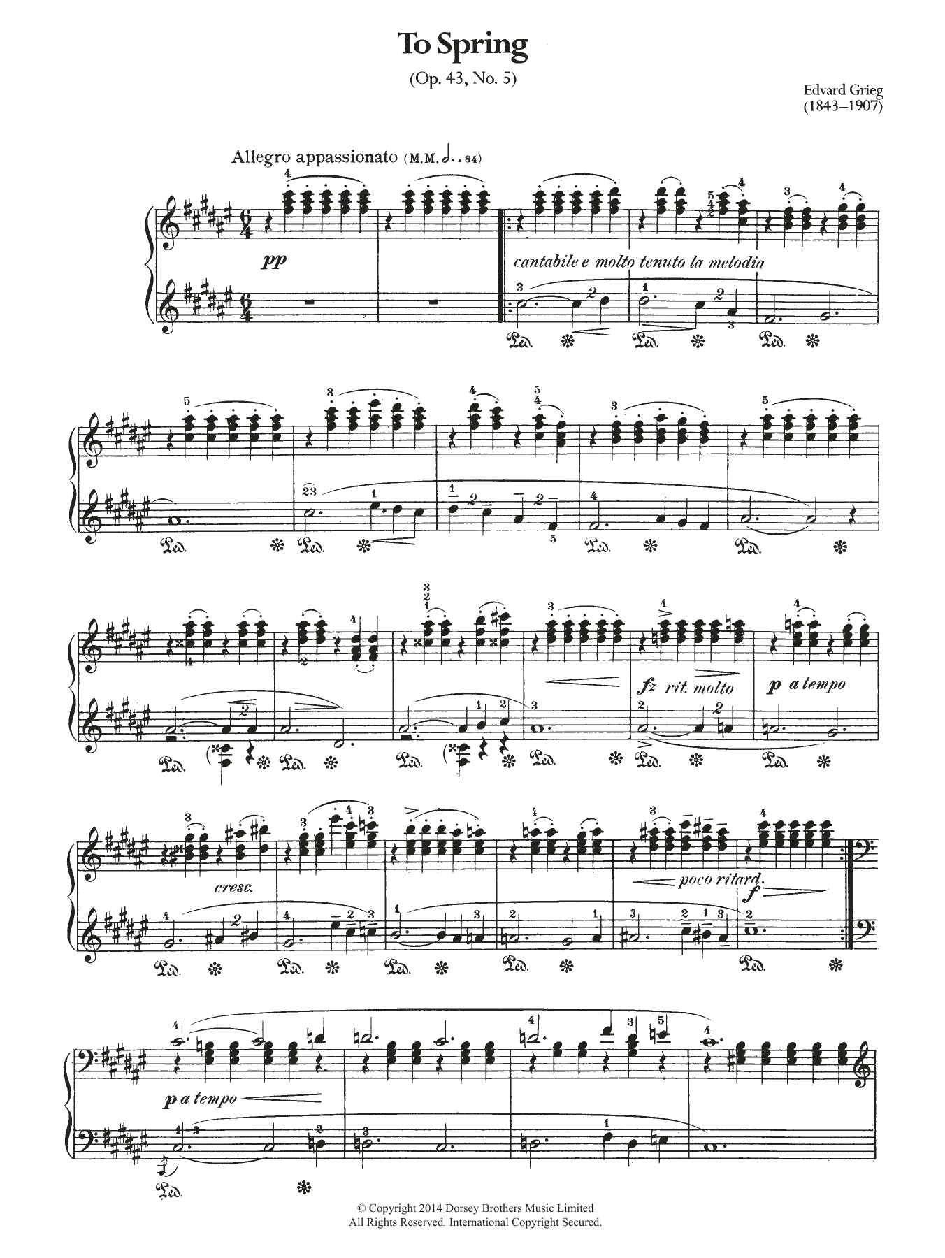 Edvard Grieg To Spring, Op.43 No.5 sheet music notes and chords arranged for Cello Solo