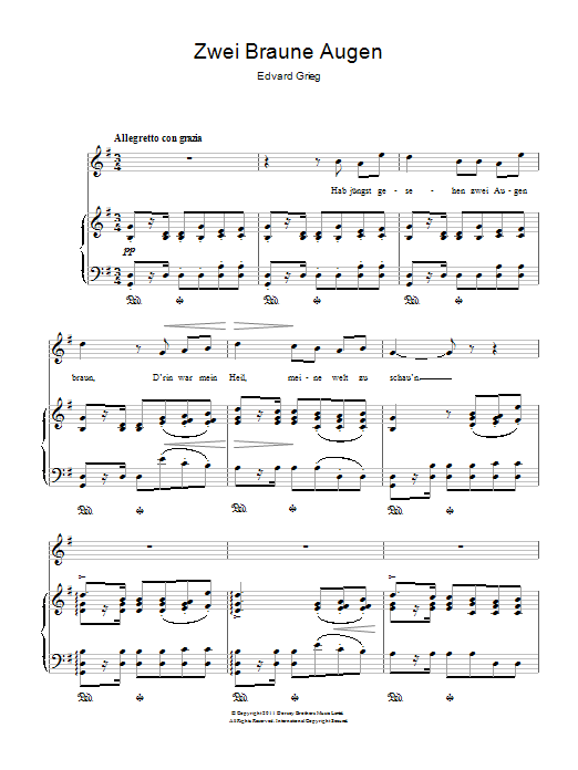 Edvard Grieg Two Brown Eyes (Zwei Braune Augen) sheet music notes and chords arranged for Piano & Vocal