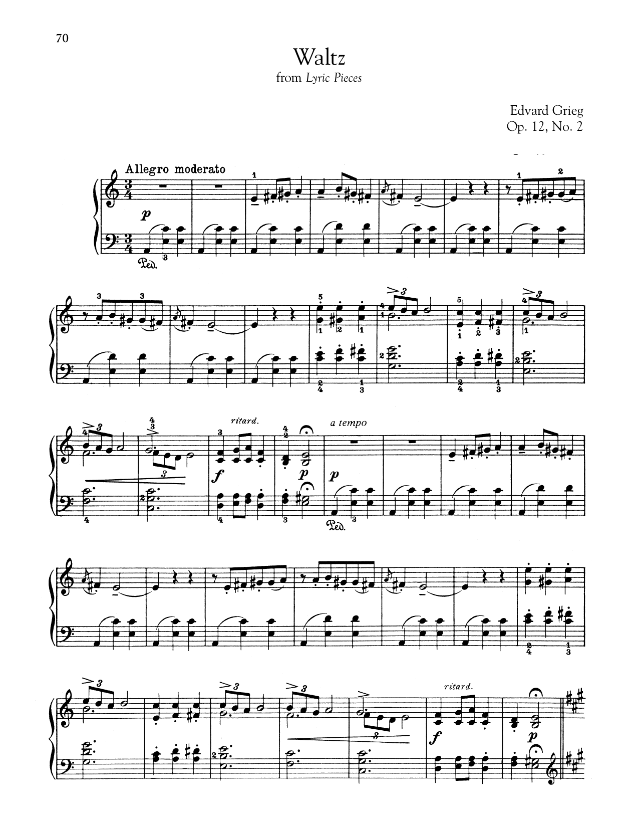 Edvard Grieg Waltz In A Minor, Op. 12, No. 2 sheet music notes and chords arranged for Piano Solo