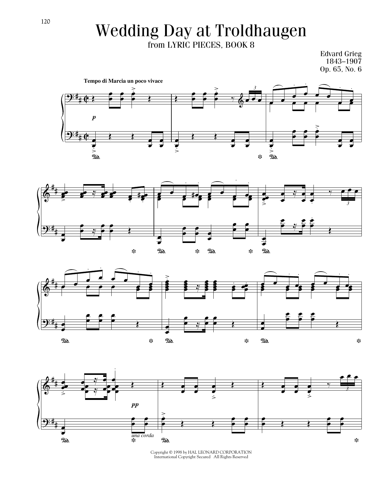Edvard Grieg Wedding Day At Troldhaugen, Op. 65, No. 6 sheet music notes and chords arranged for Piano Solo