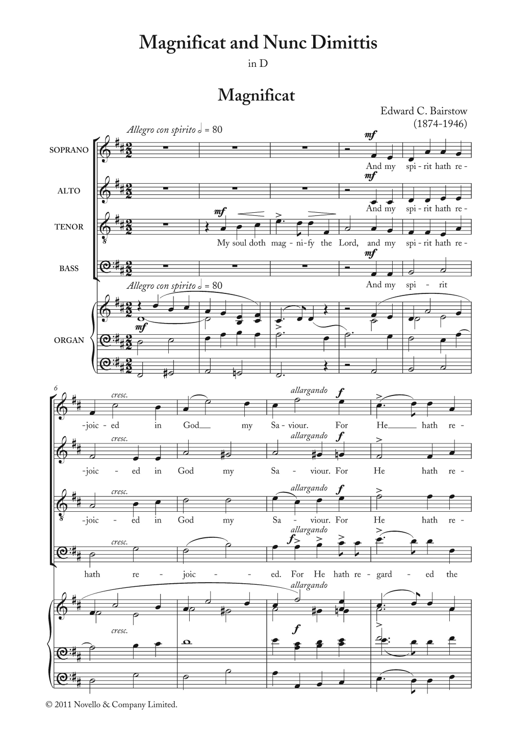 Edward Bairstow Magnificat And Nunc Dimittis In D sheet music notes and chords arranged for Choir