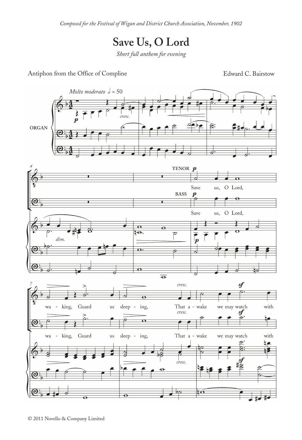 Edward Bairstow Save Us, O Lord sheet music notes and chords arranged for Choir