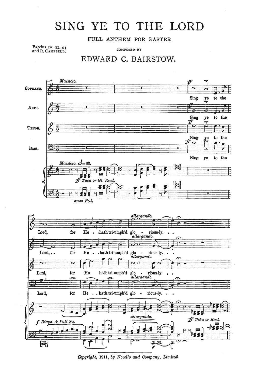 Edward Bairstow Sing Ye To The Lord sheet music notes and chords arranged for SATB Choir