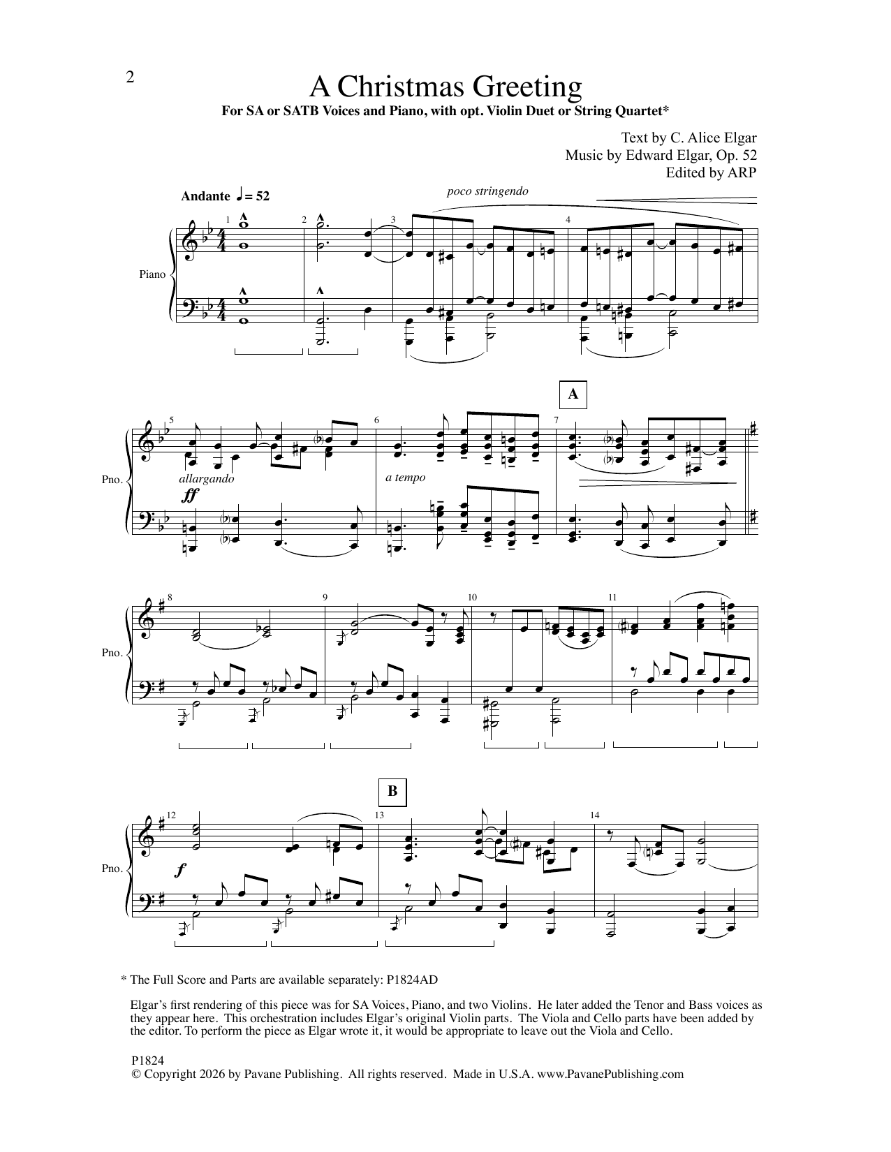 Edward Elgar A Christmas Greeting sheet music notes and chords arranged for SATB Choir