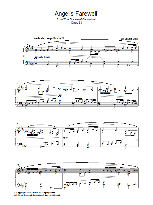 Edward Elgar Angel's Farewell From The Dream Of Gerontius Op.38 sheet music notes and chords arranged for Piano Solo