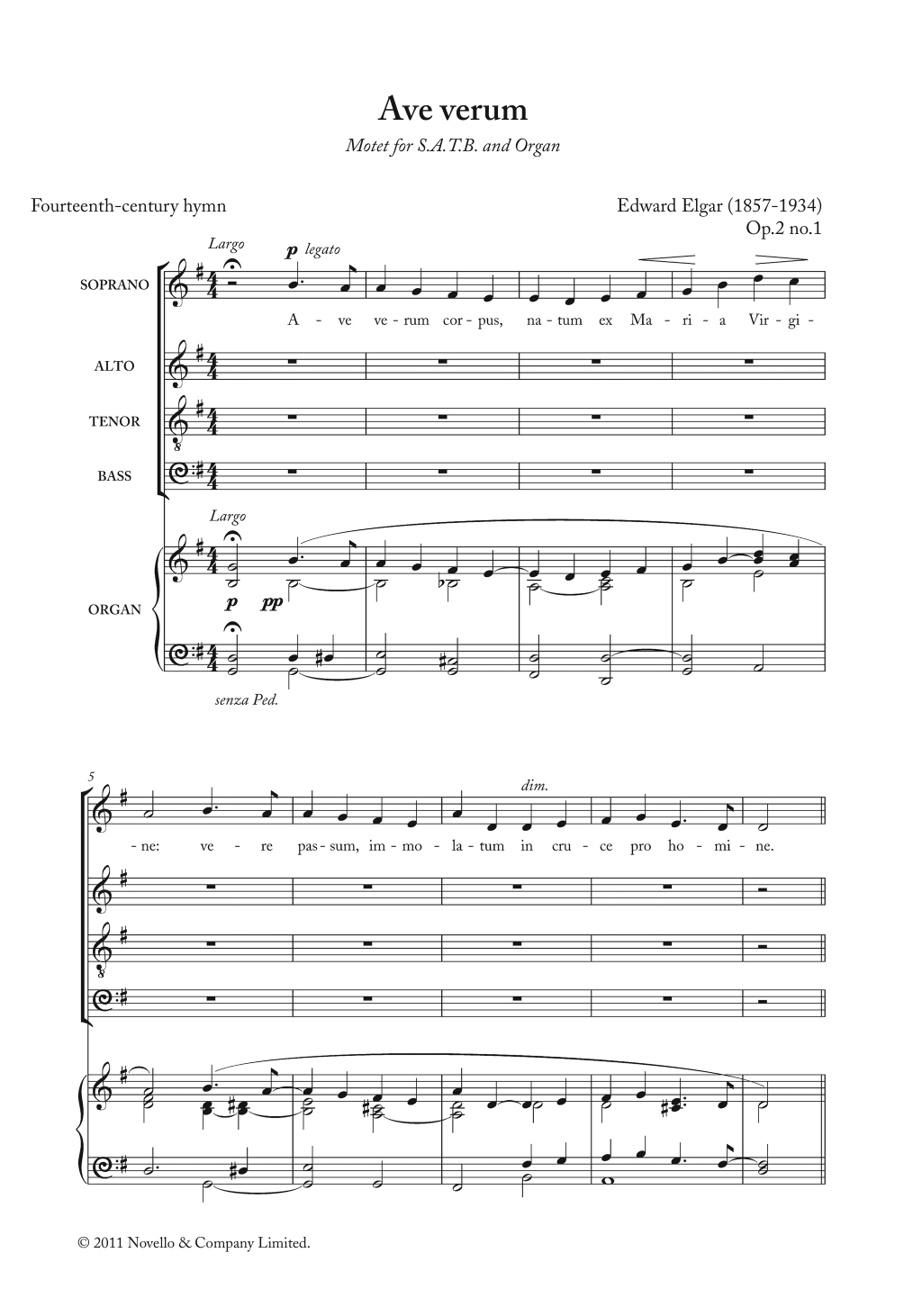 Edward Elgar Ave Verum Corpus Op. 2, No. 1 sheet music notes and chords arranged for Choir