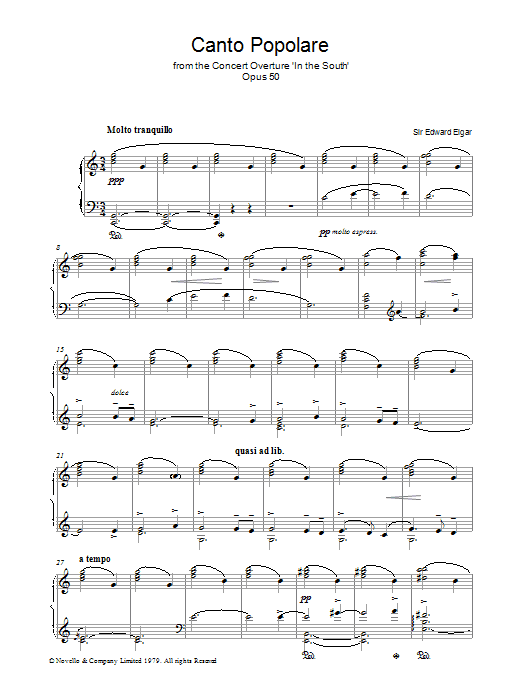 Edward Elgar Canto Popolare (from In The South, Op.50) sheet music notes and chords arranged for Piano Solo