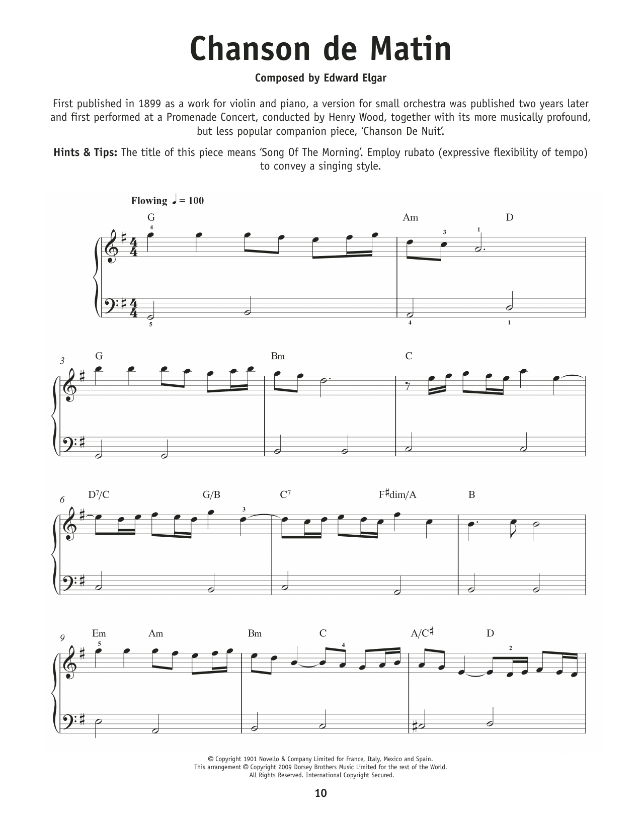 Edward Elgar Chanson De Matin, Op. 15, No. 2 sheet music notes and chords arranged for Really Easy Piano