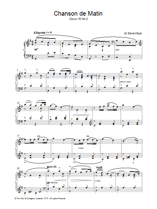Edward Elgar Chanson De Matin Opus 15, No. 2 sheet music notes and chords arranged for Beginner Piano