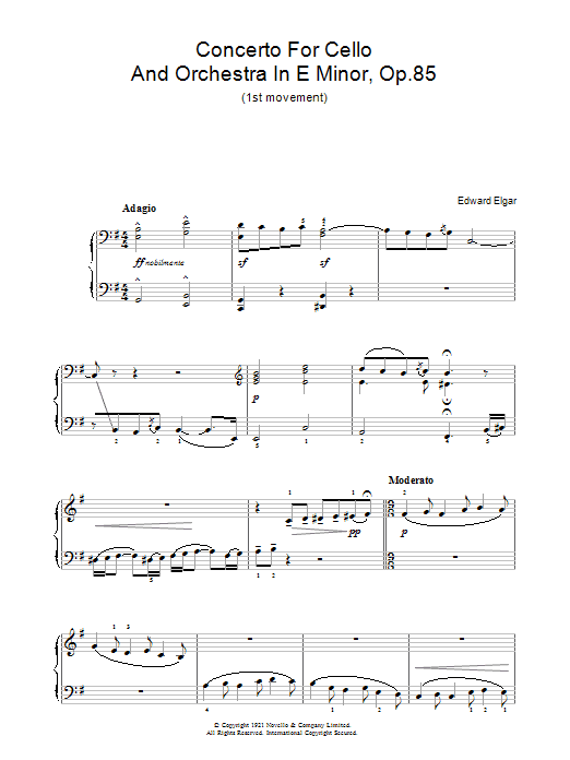 Edward Elgar Concerto For Cello And Orchestra In E Minor, Op.85 sheet music notes and chords arranged for Piano Solo