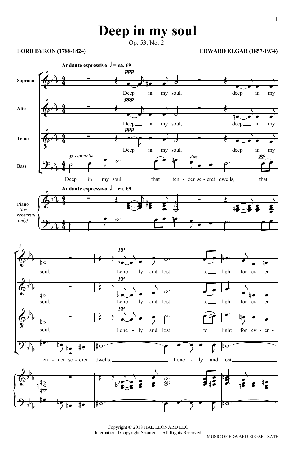 Edward Elgar Deep In My Soul (arr. Philip Lawson) sheet music notes and chords arranged for SATB Choir