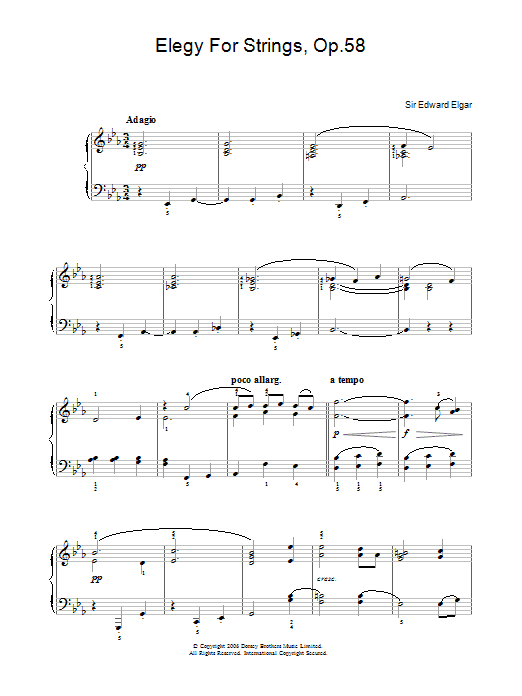 Edward Elgar Elegy For Strings, Op.58 sheet music notes and chords arranged for Piano Solo