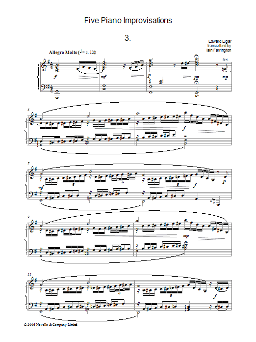 Edward Elgar Five Piano Improvisations: 3. Allegro Molto sheet music notes and chords arranged for Piano Solo