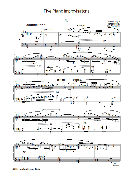 Edward Elgar Five Piano Improvisations: 4. Allegretto sheet music notes and chords arranged for Piano Solo