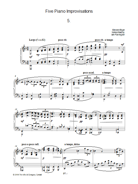 Edward Elgar Five Piano Improvisations: 5. Largo sheet music notes and chords arranged for Piano Solo