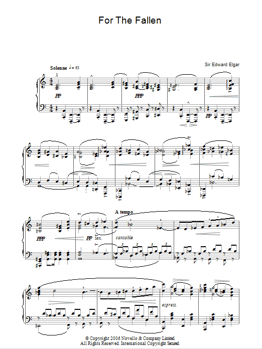 Edward Elgar For The Fallen from The Spirit Of England Op. 80 sheet music notes and chords arranged for Piano Solo