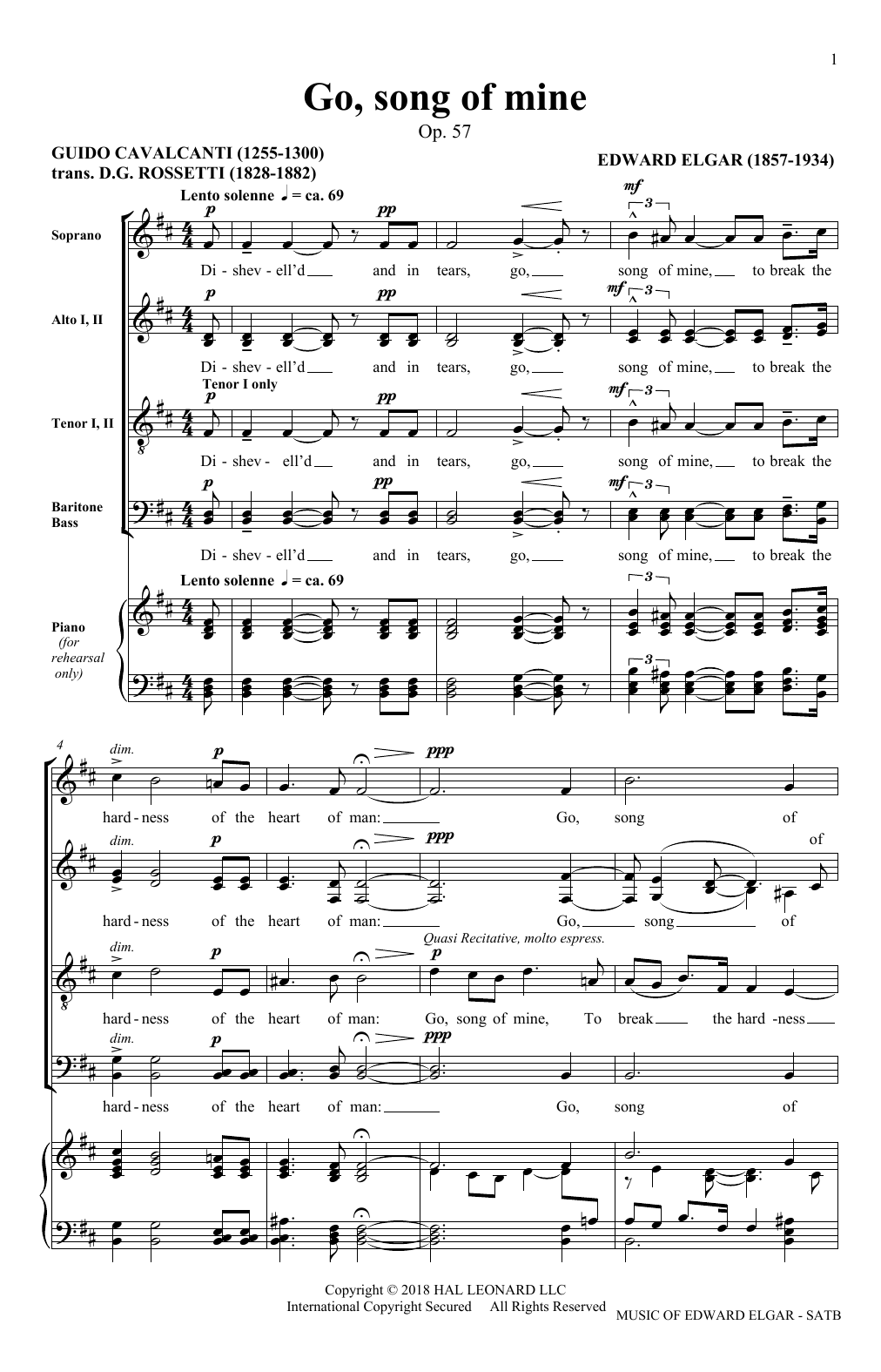 Edward Elgar Go Song Of Mine (arr. Philip Lawson) sheet music notes and chords arranged for SATB Choir