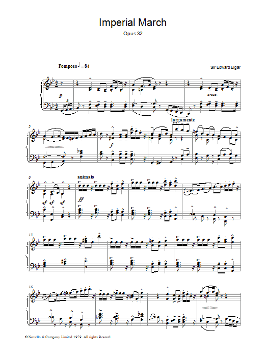 Edward Elgar Imperial March Op. 32 sheet music notes and chords arranged for Easy Piano