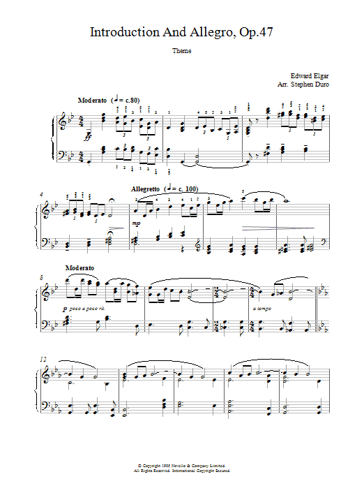 Edward Elgar Introduction And Allegro opus 47 sheet music notes and chords arranged for Piano Solo