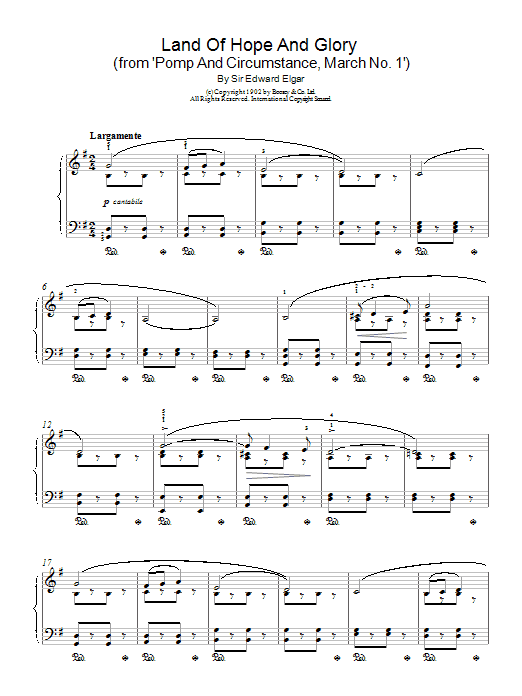 Edward Elgar Land Of Hope And Glory sheet music notes and chords arranged for Piano Solo