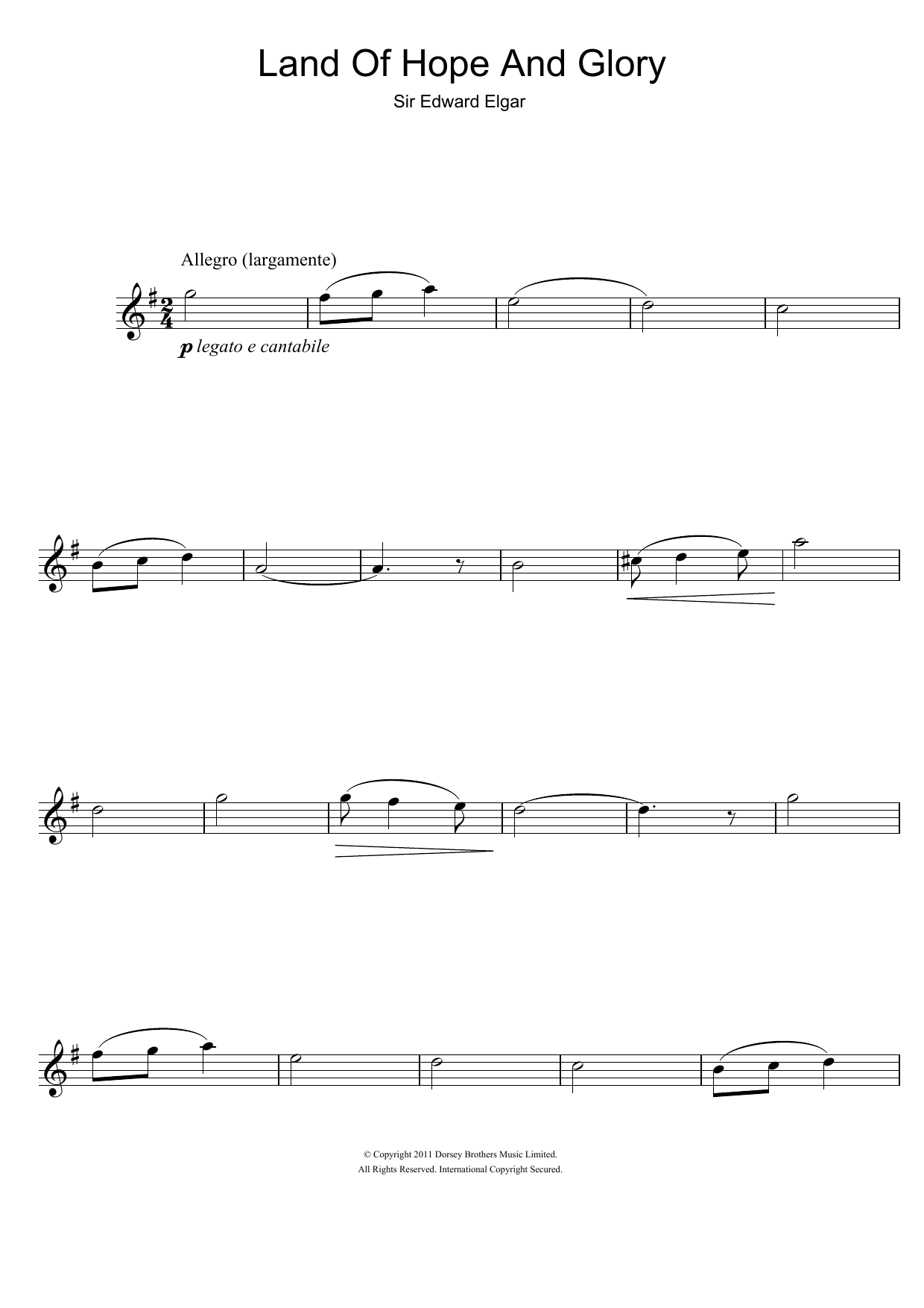 Edward Elgar Land Of Hope And Glory (Pomp And Circumstance March No 1) sheet music notes and chords arranged for Flute Solo
