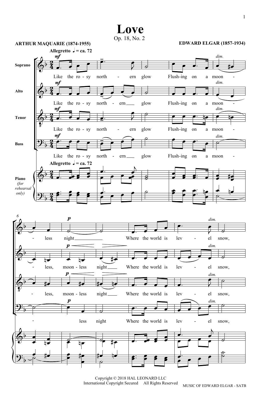 Edward Elgar Love (arr. Philip Lawson) sheet music notes and chords arranged for SATB Choir