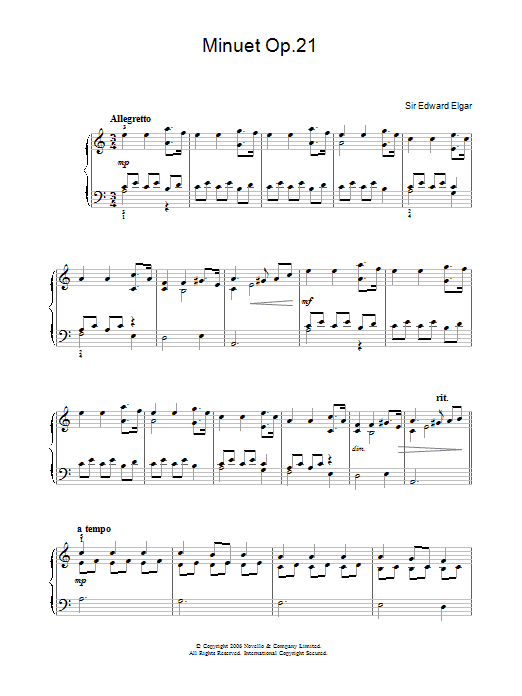 Edward Elgar Minuet Op.21 sheet music notes and chords arranged for Easy Piano