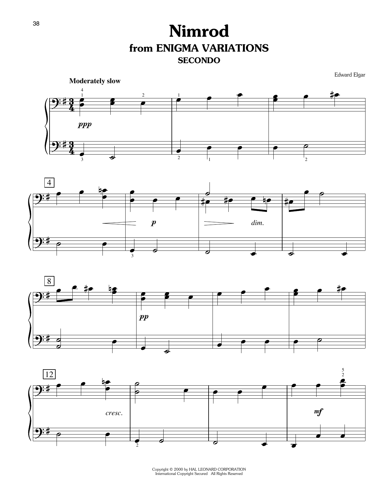 Edward Elgar Nimrod (arr. Carol Klose) sheet music notes and chords arranged for Easy Piano Duet