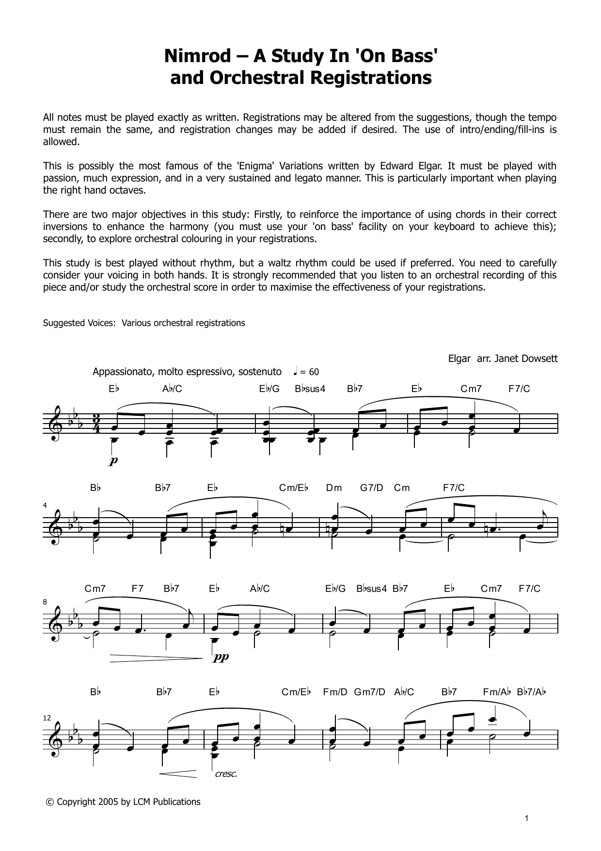 Edward Elgar Nimrod (from LCME Electronic Keyboard Grade 8 List A) sheet music notes and chords arranged for Piano Solo