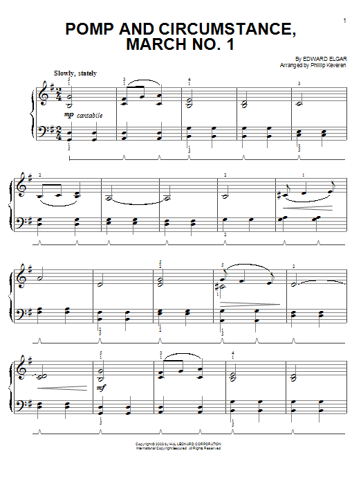 Edward Elgar Pomp And Circumstance, March No. 1 (from Forrest Gump) (arr. Phillip Keveren) sheet music notes and chords arranged for Easy Piano